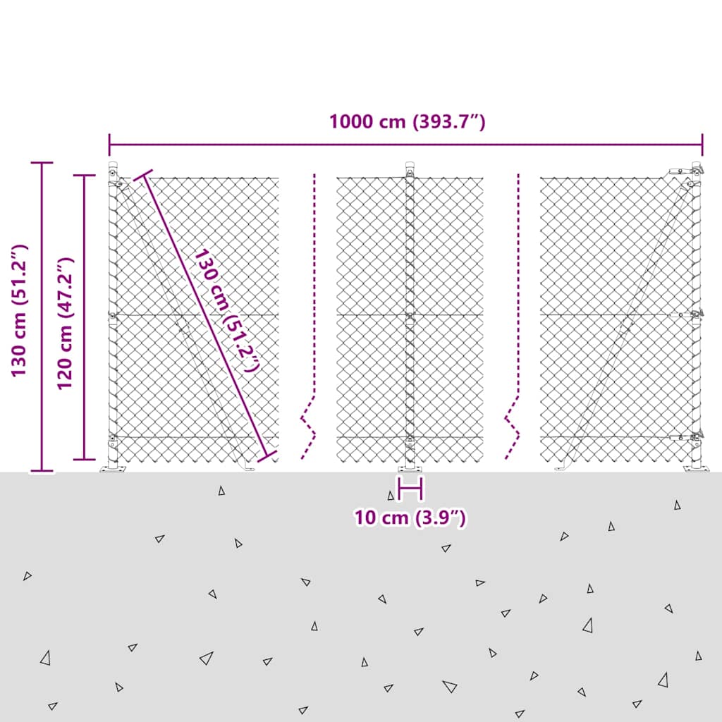Kettengliedzaun mit Pfosten Grün 1,2 x 10 m Stahl